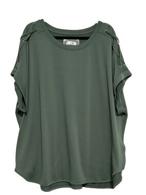 Cupio Green Top With Lace-Up Shoulder Design